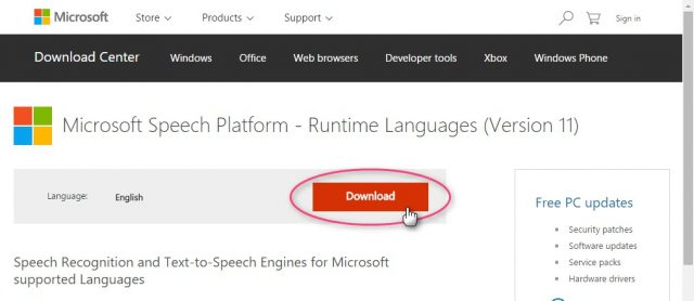 Microsoft Speech Platform - Runtime Languages (Version 11)