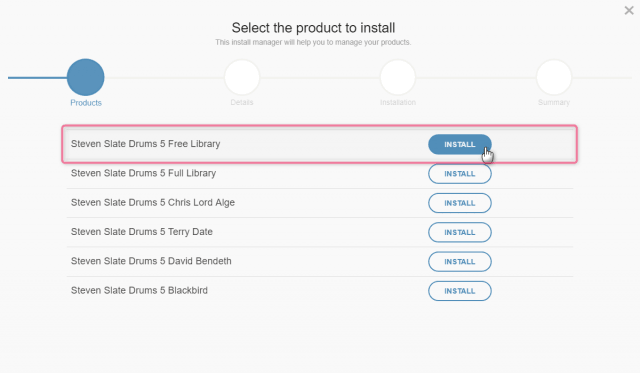 「Steven Slate Drums 5 Full Library」のInstallボタンをクリック。
